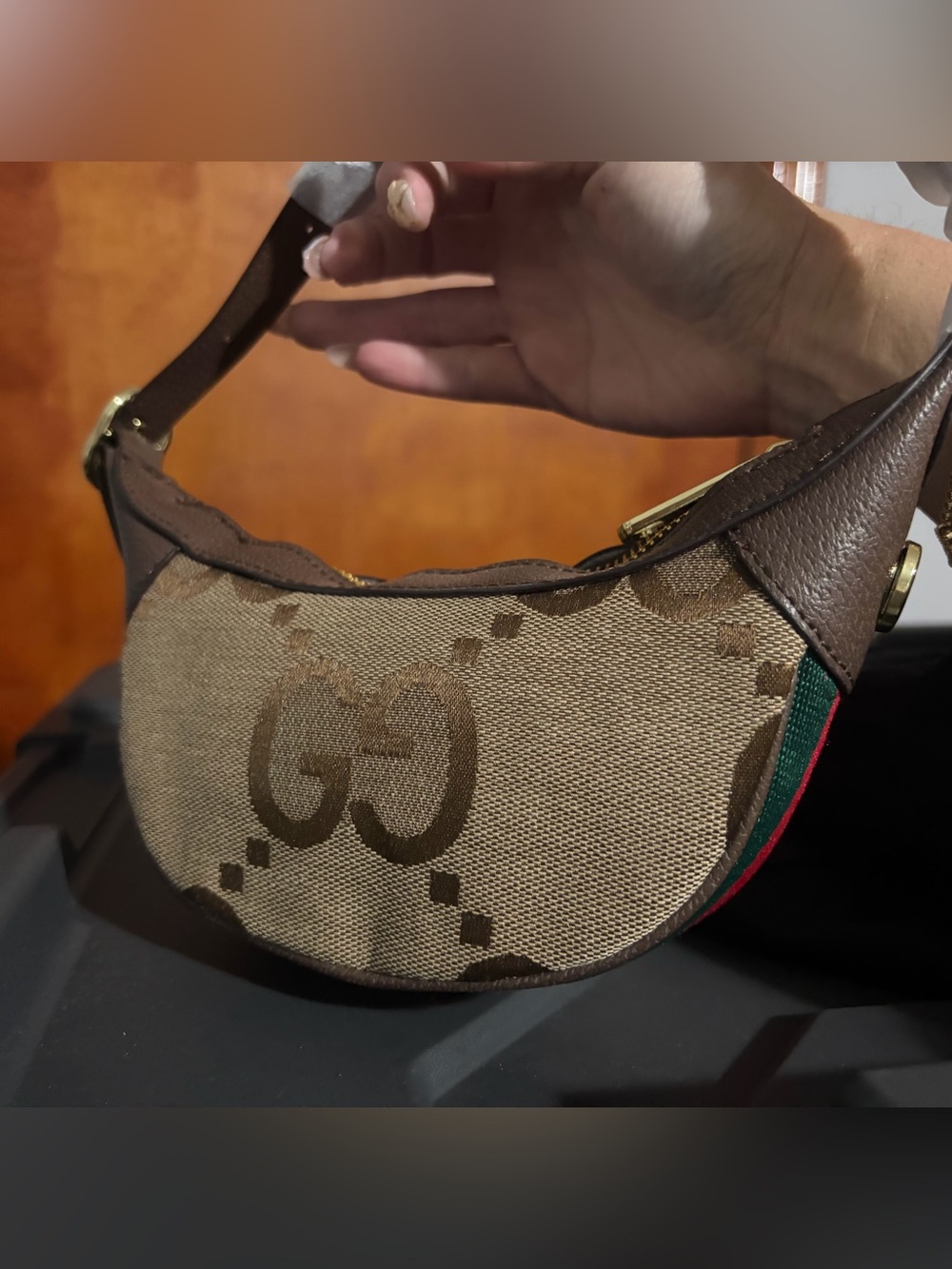 Mini Brown Monogram Crescent Shoulder Bag